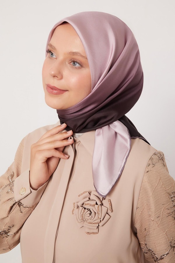 Geçişli Twill İpek Eşarp Gül