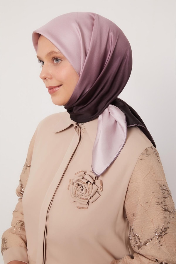 Geçişli Twill İpek Eşarp Gül