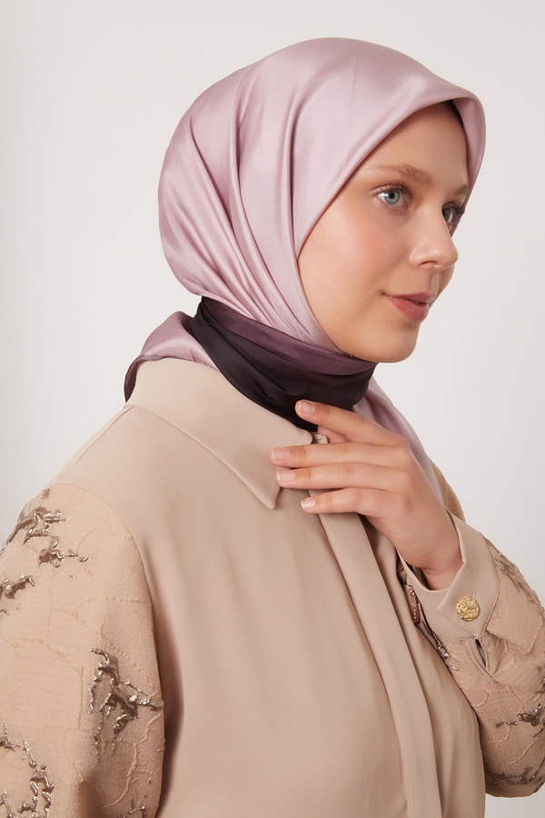 Geçişli Twill İpek Eşarp Gül