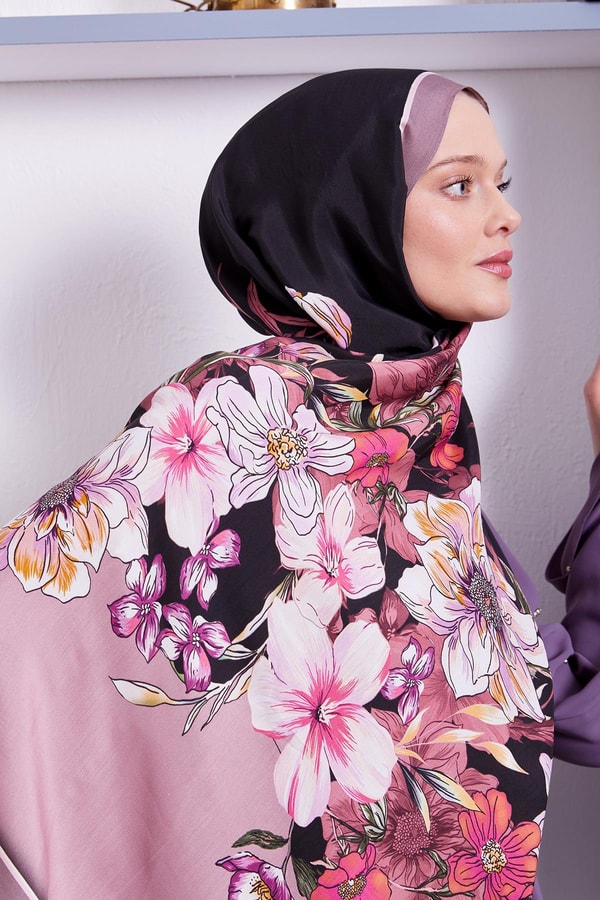 Gül Kurusu Kenar Çiçek Desen Royal Şal