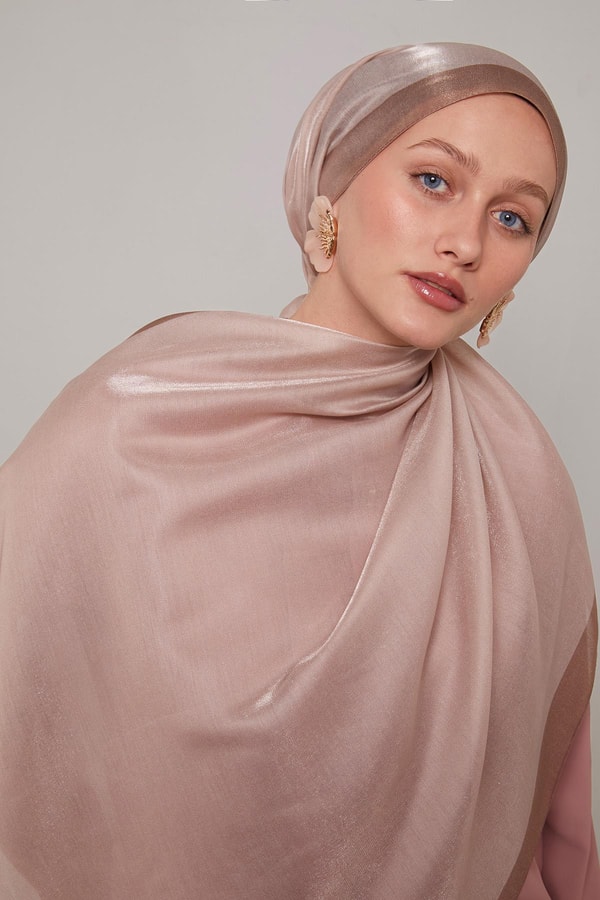 Gül Kurusu Şerit Desen Kehribar Şal