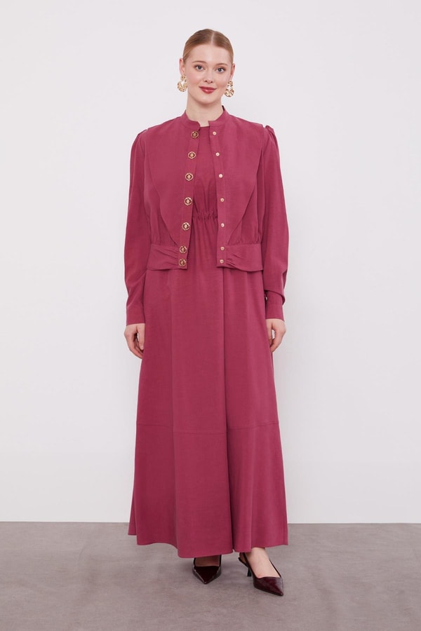 Gül Kurusu Vatkalı Cupra Ceket Takım