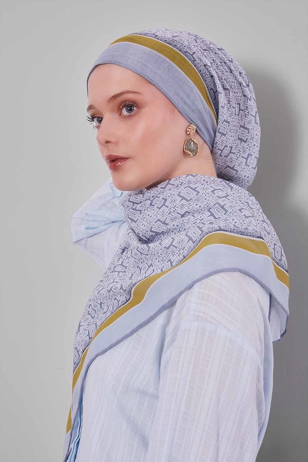 Gümüş Puzzle Desen Soft Eşarp