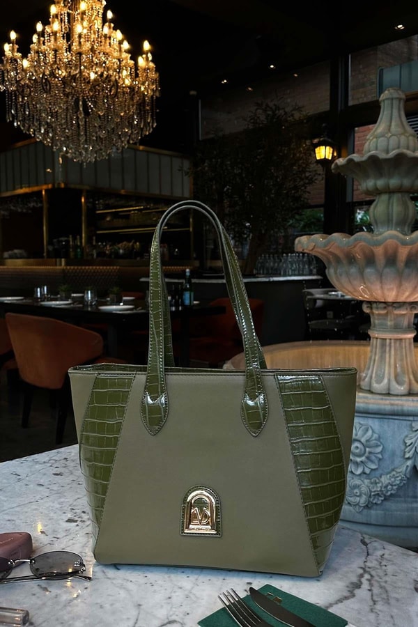 Haki Deri Detay Omuz Çantası