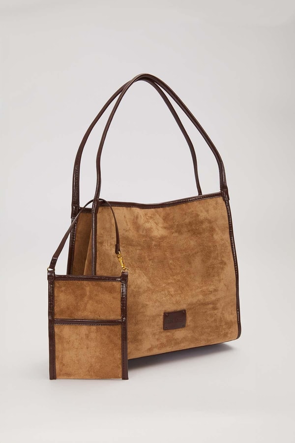 Haki Dikdörtgen Form Geniş Omuz Çantası