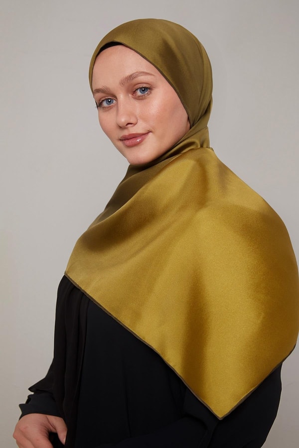 Haki Geçişli Twill İpek Eşarp