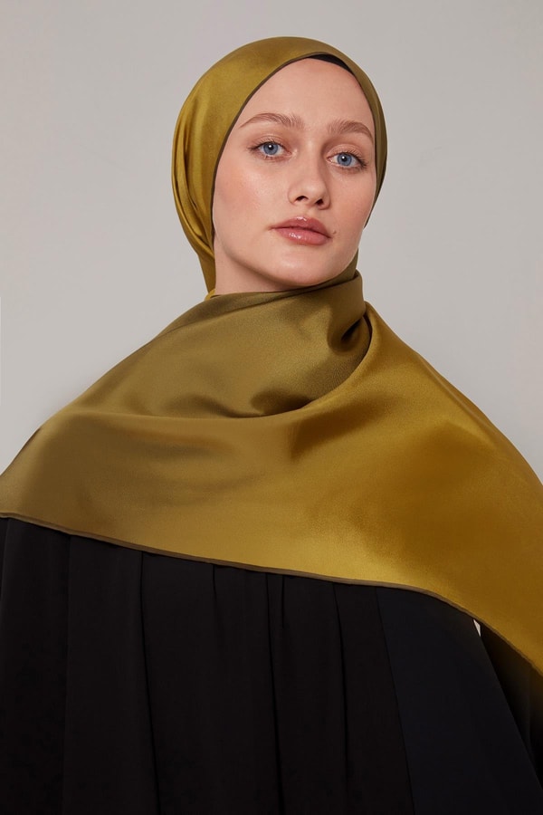 Haki Geçişli Twill İpek Eşarp