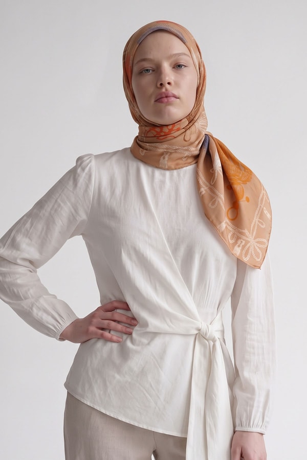 Halat Desenli Marvella Eşarp Camel