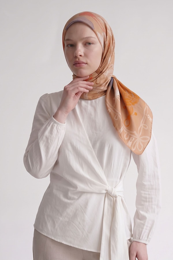 Halat Desenli Marvella Eşarp Camel