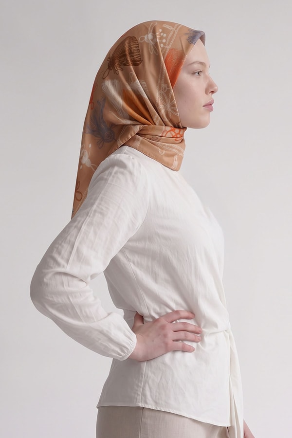 Halat Desenli Marvella Eşarp Camel