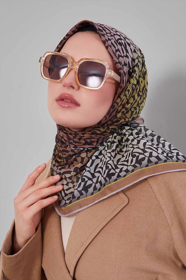 Hardal Renk Geçişli Desen Soft Eşarp