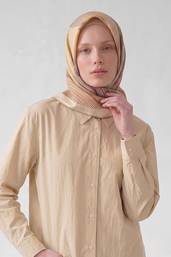 Hardal Sarmal Çizgili Twill İpek Eşarp