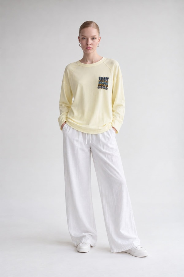 İki İplik İnce Sweatshirt Açık Sarı