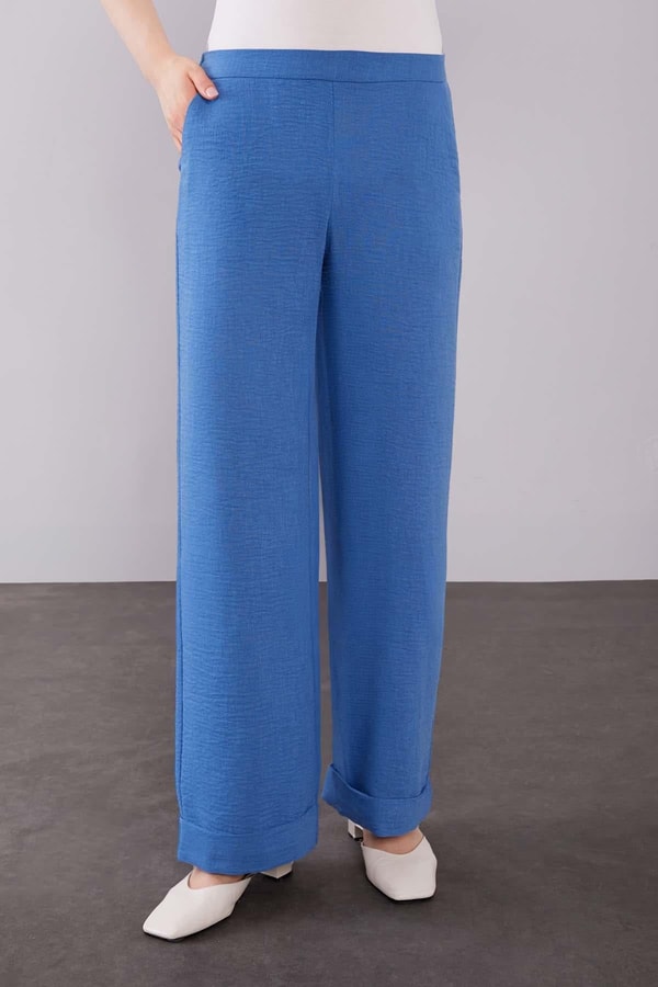 İndigo Düğmeli Bel Bağlama Detaylı İkili Takım