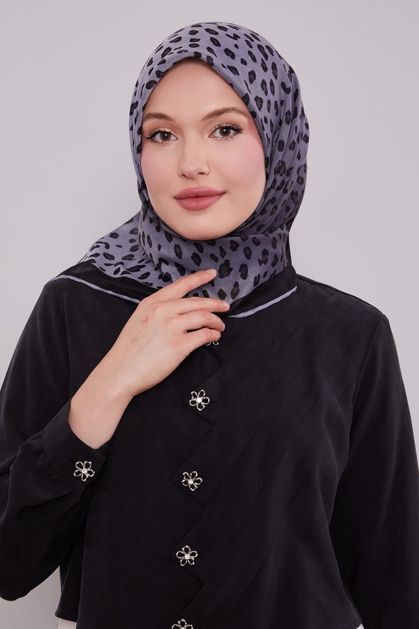 İndigo Leopar Desen Soft Eşarp