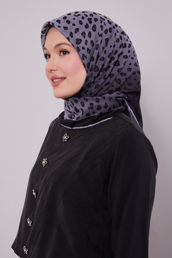 İndigo Leopar Desen Soft Eşarp