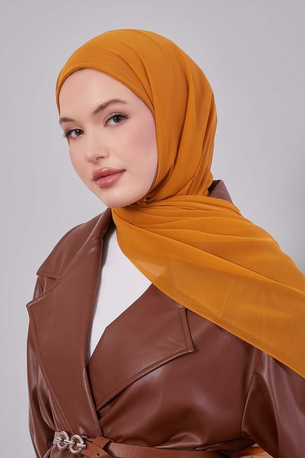 Koyu Karamel Büyük Hijap Şifon Şal