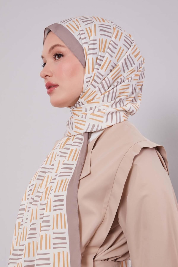 Koyu Vizon Kare Çizgi Desen Club Şal