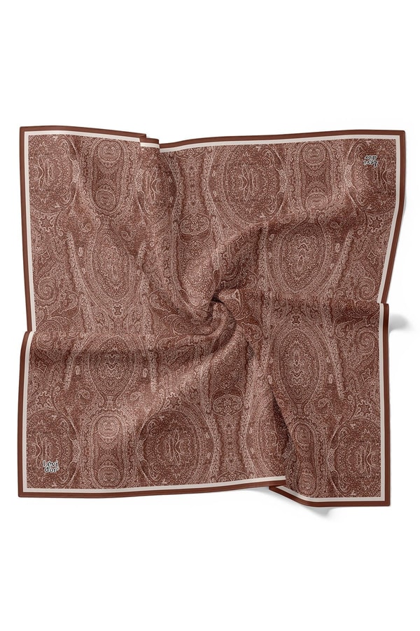 Koyu Bordo Soyut Etnik Desen Twill İpek Eşarp