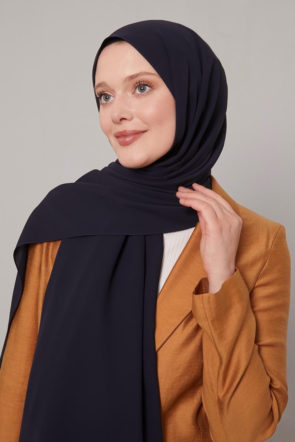 Koyu Lacivert Düz Trend Şal
