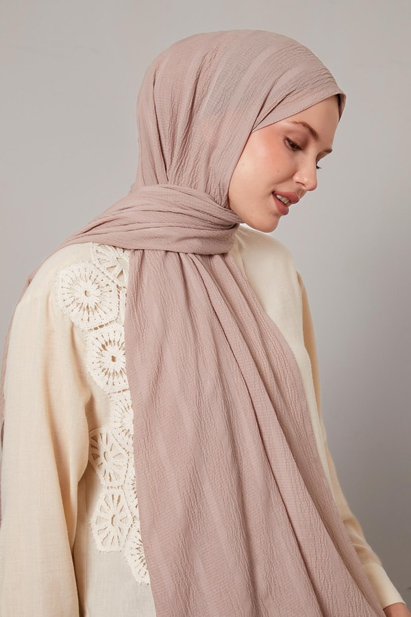 Koyu Pudra Kendinden Dokulu Natural Line Şal