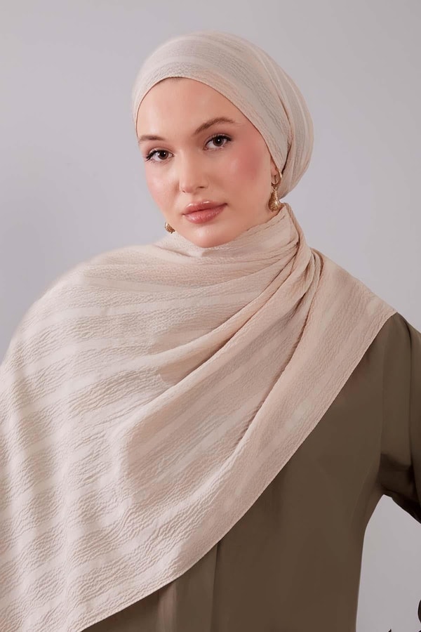 Koyu Vizon Kendinden Dokulu Natural Line Şal