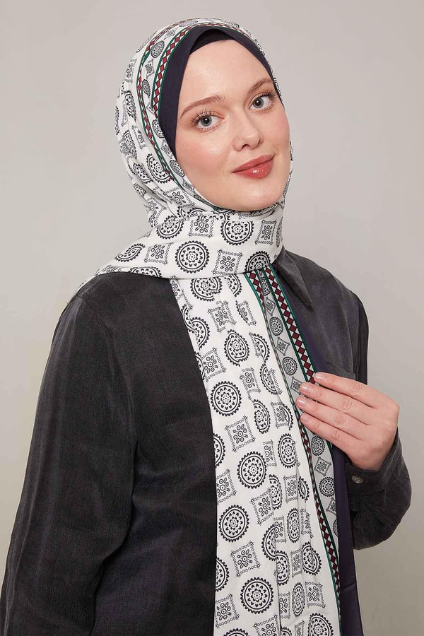 Koyu Lacivert Motif Desen Club Şal