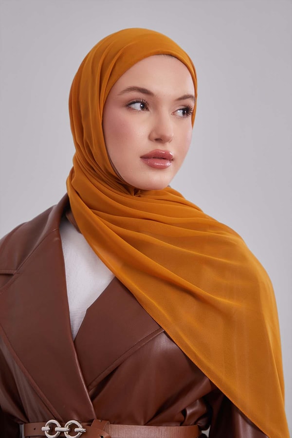 Koyu Karamel Büyük Hijap Şifon Şal