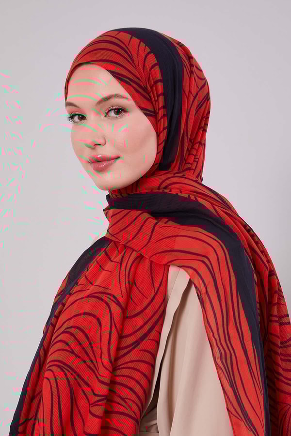 Koyu Kırmızı Tropikal Pamuklu Şal