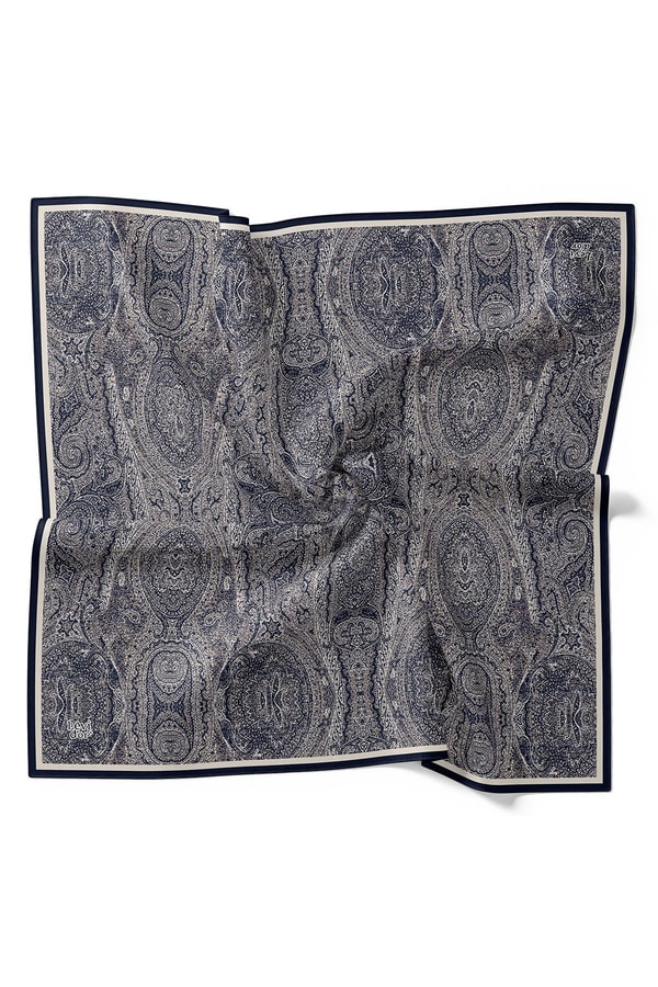 Koyu Lacivert Soyut Etnik Desen Twill İpek Eşarp
