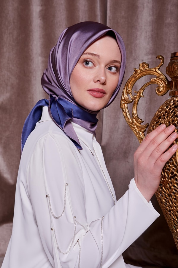 Koyu Mavi Çift Taraflı Twill İpek Eşarp