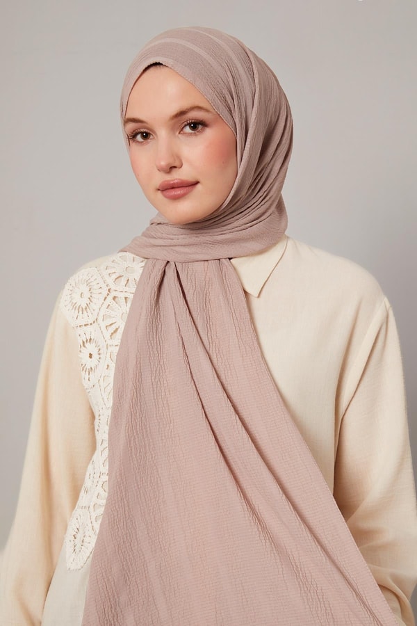 Koyu Pudra Kendinden Dokulu Natural Line Şal