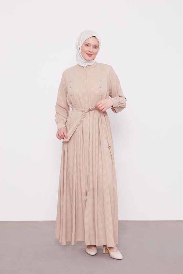 Koyu Bej Dama Desen Ferace