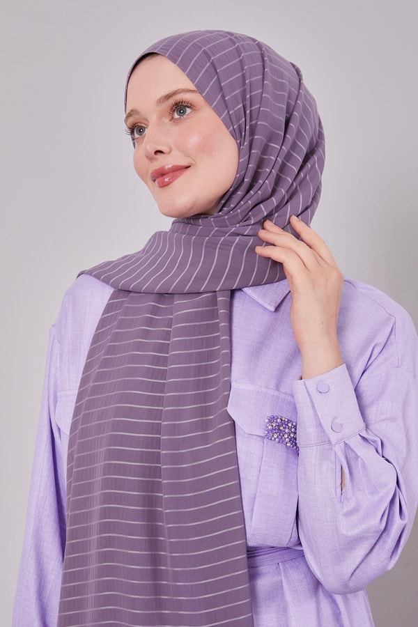 Koyu Mor Çizgili Cazz Şal