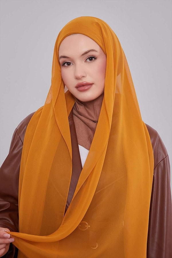 Koyu Karamel Büyük Hijap Şifon Şal