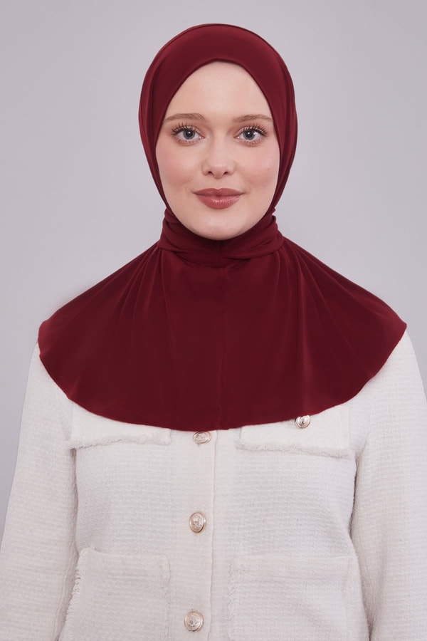Koyu Bordo Pratik Spor Çıtçıt Şal Bone