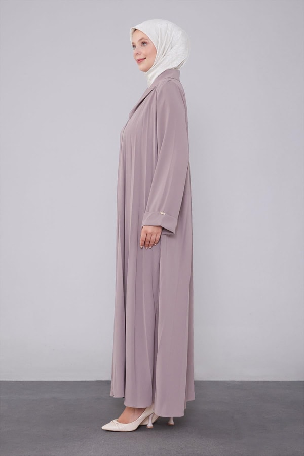 Koyu Vizon Yaka Detaylı Ferace