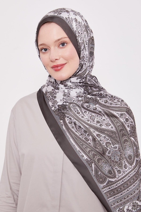 Koyu Yeşil Sarmal Desen Hint İpeği Şal