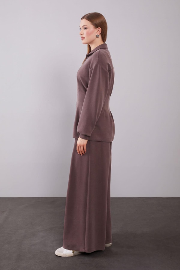 Kahve Belden Oturmalı Pile Detaylı İkili Takım