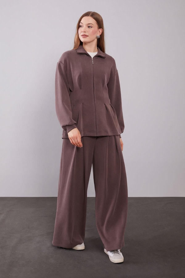 Kahve Belden Oturmalı Pile Detaylı İkili Takım