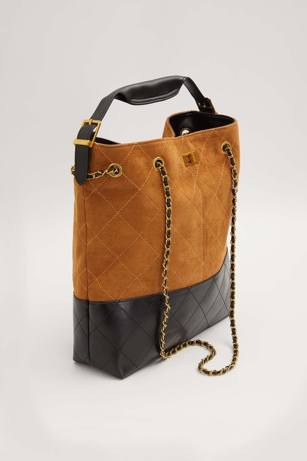 Kahve Çift Renkli Zincirli El Çantası
