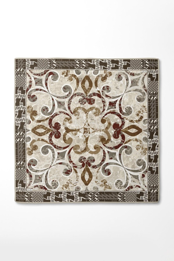 Kahve Desenli Twill İpek Eşerp