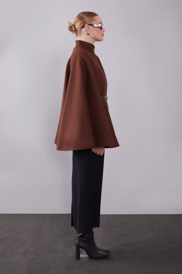 Kahve Gizli Kemer Detaylı Panço