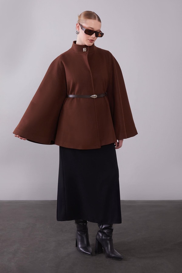 Kahve Gizli Kemer Detaylı Panço