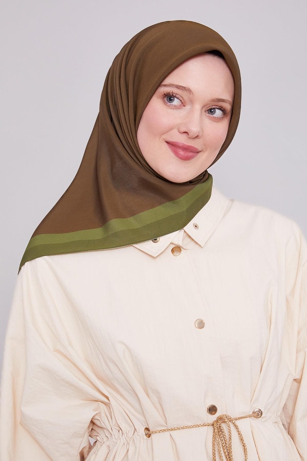 Kahve Kenar Şerit Aura Eşarp