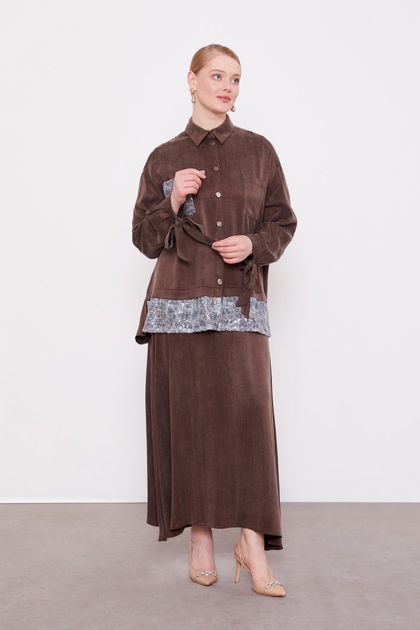 Kahve Pul Payet Detaylı Cupra İkili Takım