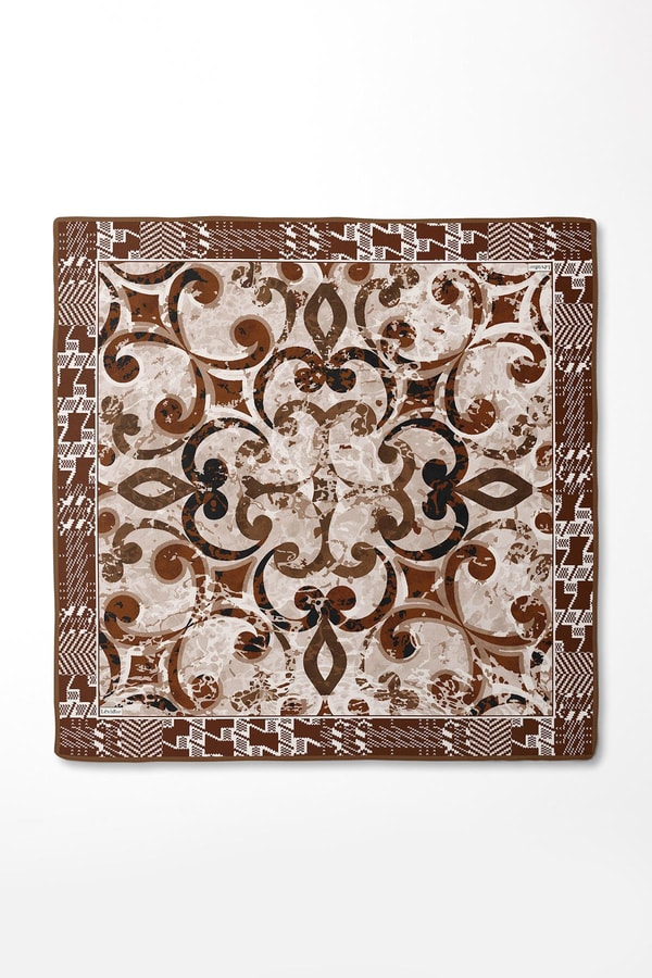 Kiremit Desenli Twill İpek Eşerp