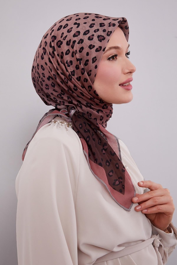 Kiremit Leopar Desen Soft Eşarp