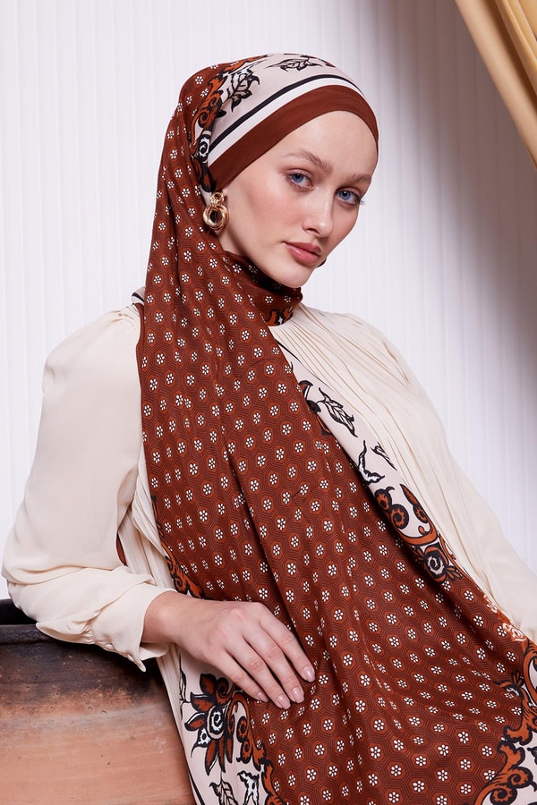 Kiremit Papatya Desen Royal Şal