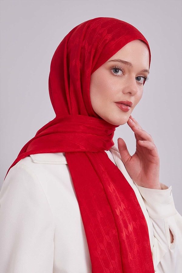 Kırmızı Desenli Janjan Şal